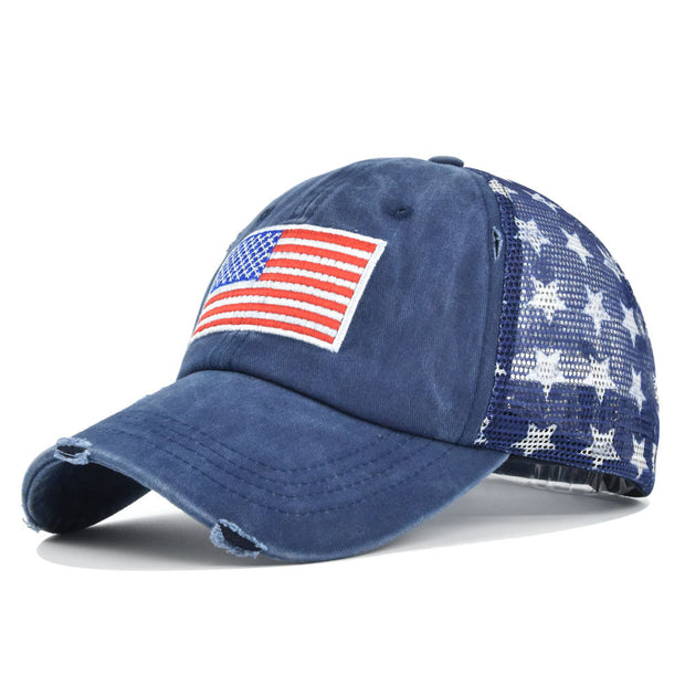 American Flag Embroidered Mesh Cap