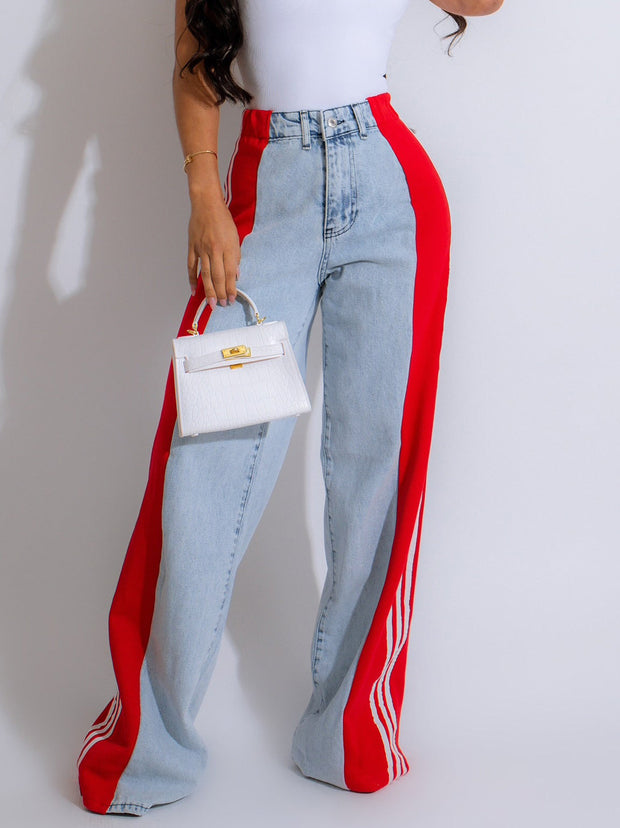 Casual High Waist Denim Wide Leg Pants