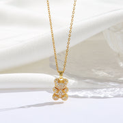 Fashionable All-match Micro Inlaid Zircon Electroplated Real Gold Turquoise Bear Necklace Pendant Light Luxury