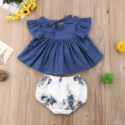 Newborn Infant Baby Girl Dress Floral Top Panties Low Clothing