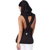 Fitness Backless Cross Sport T Shirt Women Breathable Sleeveless Yoga Shirt Gym Clothes Running Sportswear Hooded Yoga Tops