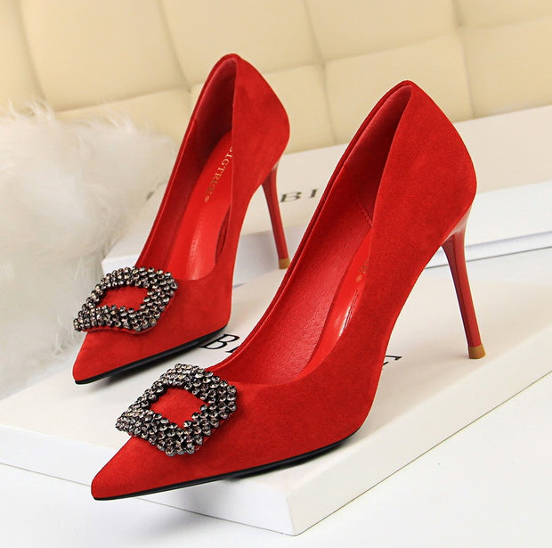 Pointed Rhinestone High Heels