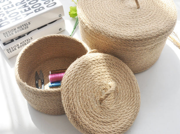 Japanese Style Linen Table Top Storage Basket