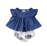 Newborn Infant Baby Girl Dress Floral Top Panties Low Clothing