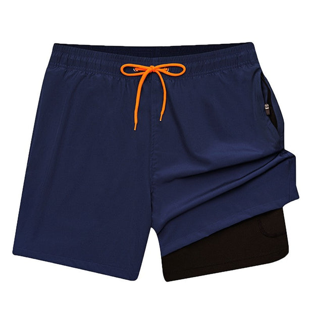 European And American Men's Swimming Trunks Zipper Pocket Two-in-one