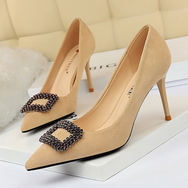 Pointed Rhinestone High Heels