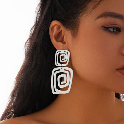 Irregular Exaggerated Square Spiral Stud Earrings Iron