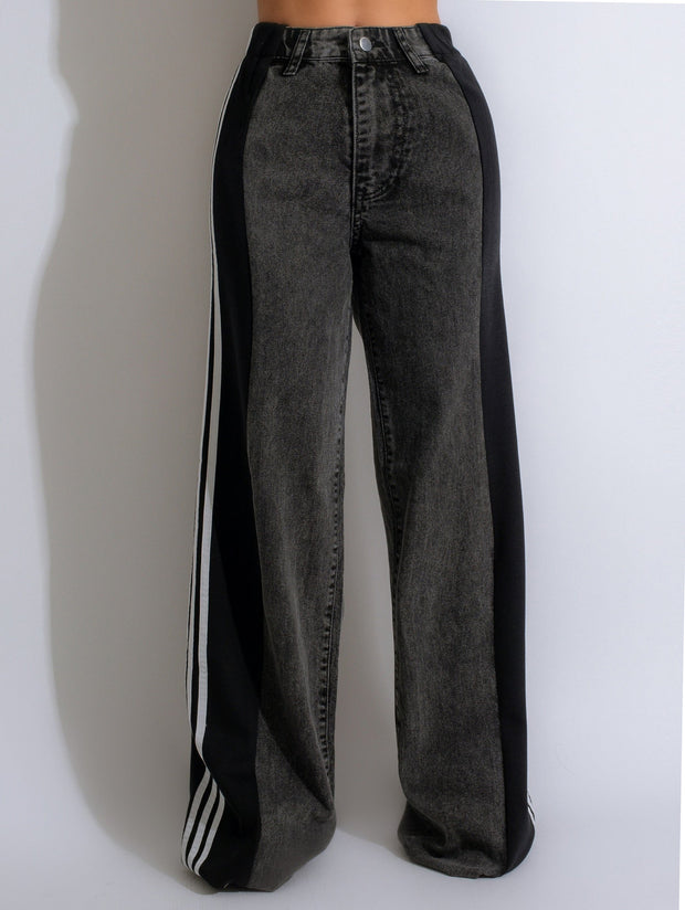 Casual High Waist Denim Wide Leg Pants