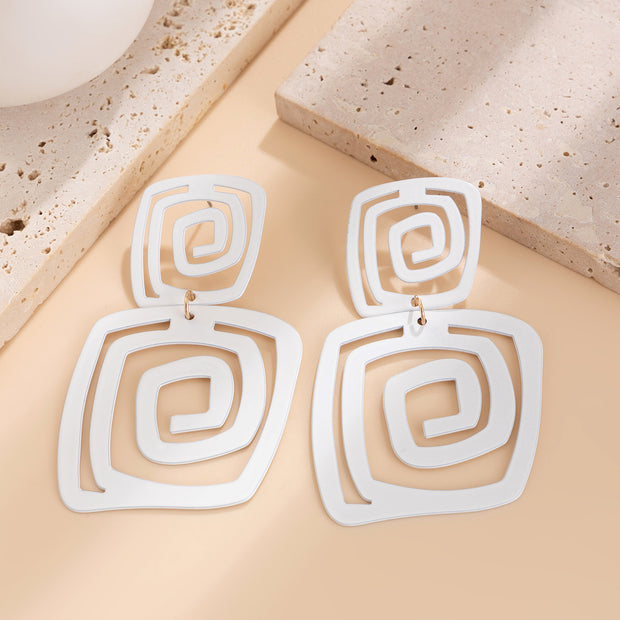 Irregular Exaggerated Square Spiral Stud Earrings Iron