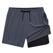 European And American Men's Swimming Trunks Zipper Pocket Two-in-one