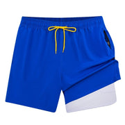 European And American Men's Swimming Trunks Zipper Pocket Two-in-one