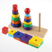 Three pillar intelligence tower wooden educational toy