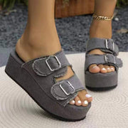 Fashion Denim Buckle Wedges Sandals