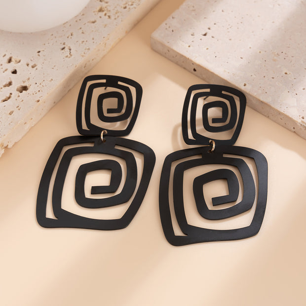 Irregular Exaggerated Square Spiral Stud Earrings Iron