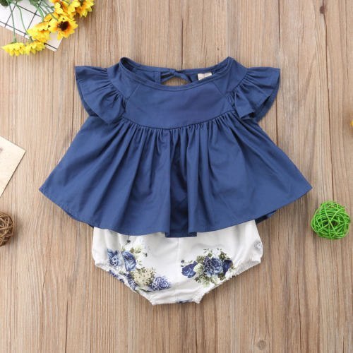 Newborn Infant Baby Girl Dress Floral Top Panties Low Clothing