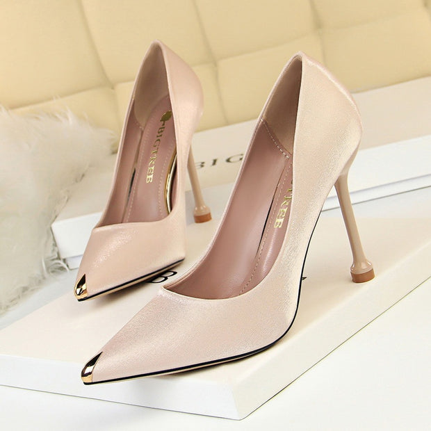 Metallic satin stiletto heels