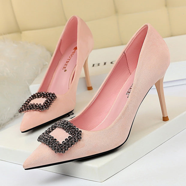 Pointed Rhinestone High Heels