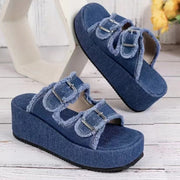 Fashion Denim Buckle Wedges Sandals