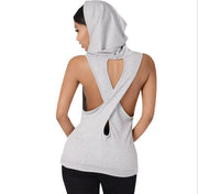 Fitness Backless Cross Sport T Shirt Women Breathable Sleeveless Yoga Shirt Gym Clothes Running Sportswear Hooded Yoga Tops