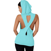 Fitness Backless Cross Sport T Shirt Women Breathable Sleeveless Yoga Shirt Gym Clothes Running Sportswear Hooded Yoga Tops