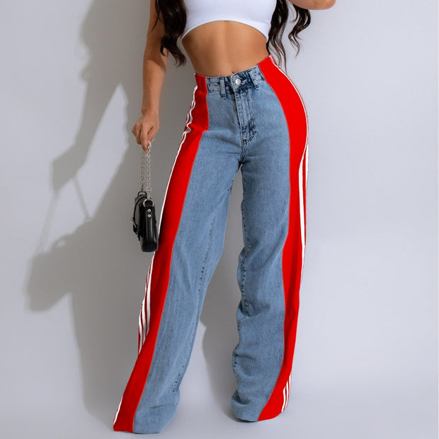 Casual High Waist Denim Wide Leg Pants