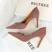 Suede hollow high heels