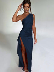 One-shoulder Backless Slit Satin Dresses For Women