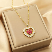 Design Loving Heart Zircon Flower Titanium Steel Necklace For Women