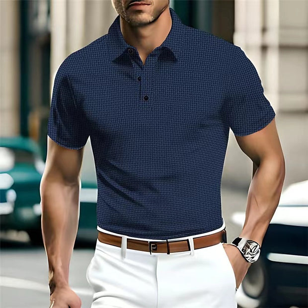 High-end Mesh Ice Silk Short Sleeve Collar Solid Color New Slip Polo Shirt