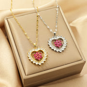 Design Loving Heart Zircon Flower Titanium Steel Necklace For Women