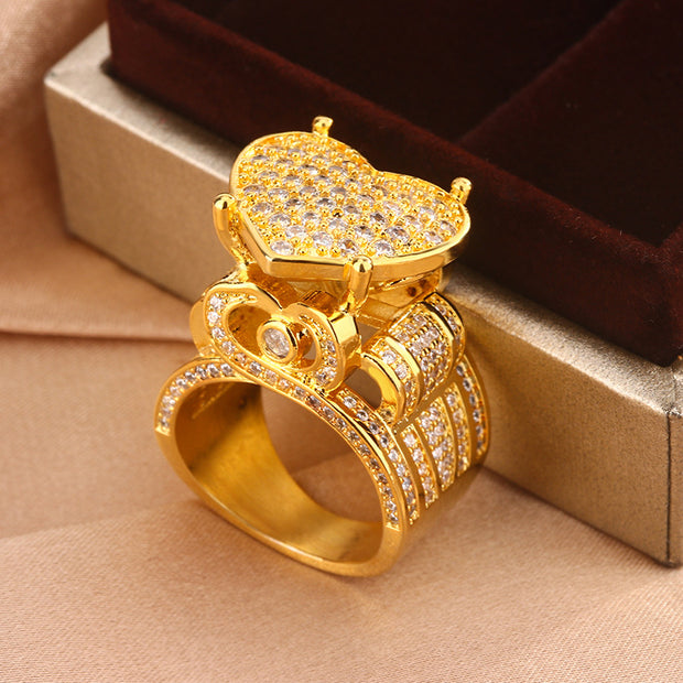 Hip Hop Micro Inlaid Zircon Love Heart-shaped Ring