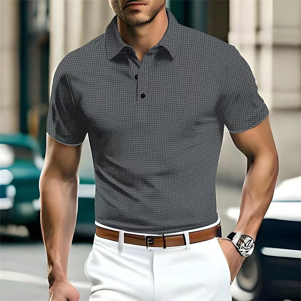 High-end Mesh Ice Silk Short Sleeve Collar Solid Color New Slip Polo Shirt