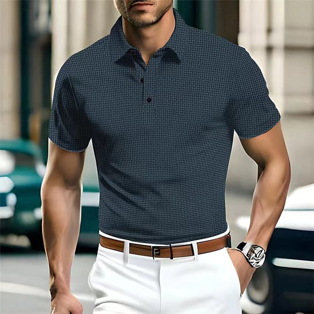 High-end Mesh Ice Silk Short Sleeve Collar Solid Color New Slip Polo Shirt