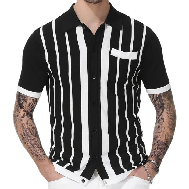 Men's Summer Black Striped Sweater Top