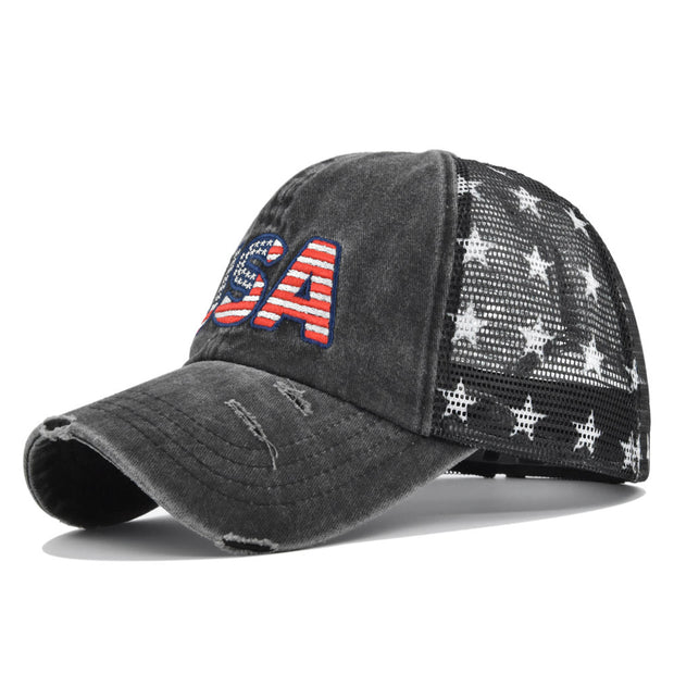 American Flag Embroidered Mesh Cap