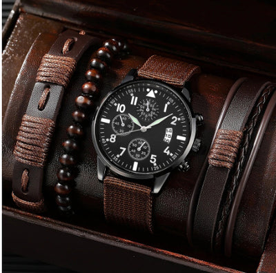 Men's Fashion Simple Quartz Watch All-match Beaded Bracelet