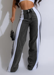 Casual High Waist Denim Wide Leg Pants