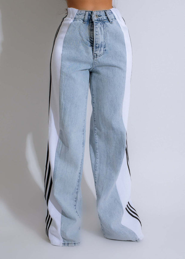 Casual High Waist Denim Wide Leg Pants