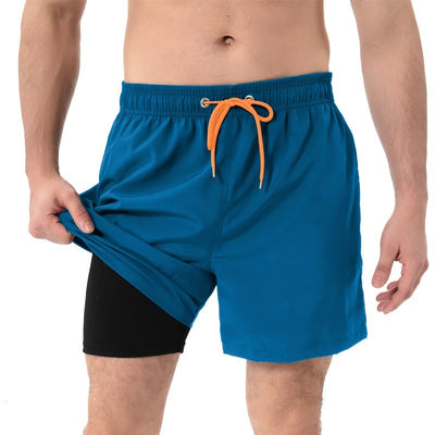 European And American Men's Swimming Trunks Zipper Pocket Two-in-one