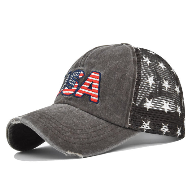 American Flag Embroidered Mesh Cap